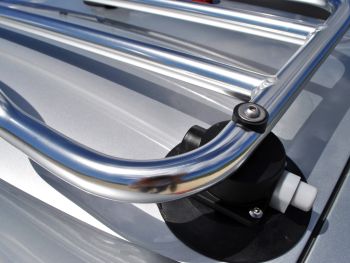 close up of a revo-rack pa luggage in polished anodised chrome for an alpine A110