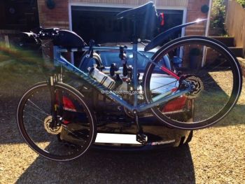 rear view of black bmw z4 e89 with a bike rack fitted carrying a bike