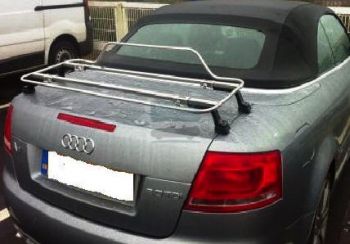 silver audi 4 cabriolet in the rain with a stainless steel boot rack fitted