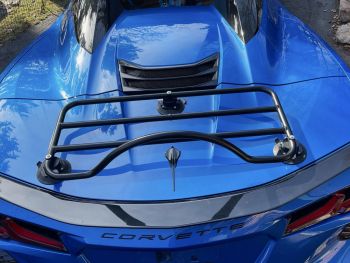 blue corvette c8 stingray convertible with a revo-rack luggage rack fitted 