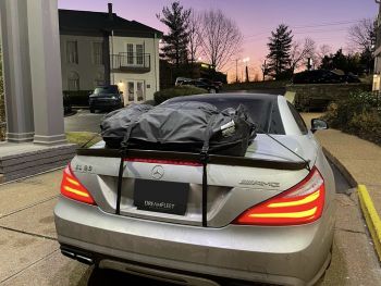 Mercedes Benz SL Luggage rack boot-bag vacation fitted to a white r230 sl 