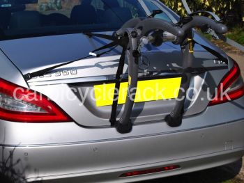 rear view of a mercedes cls saloon with a bike rack fitted