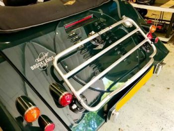 british racing green morgan plus six with revo-rack luggage rack attached 